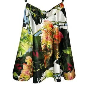 Y2K Bluegirl Blumarine Green Multi Tropical Floral Print Flare Midi Skirt Sz 44